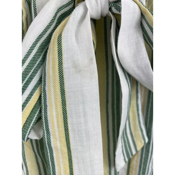 Hummingbird Paper Bag Shorts Lined Tie Waist Green Yellow Striped Womens Size L - Picture 6 of 10